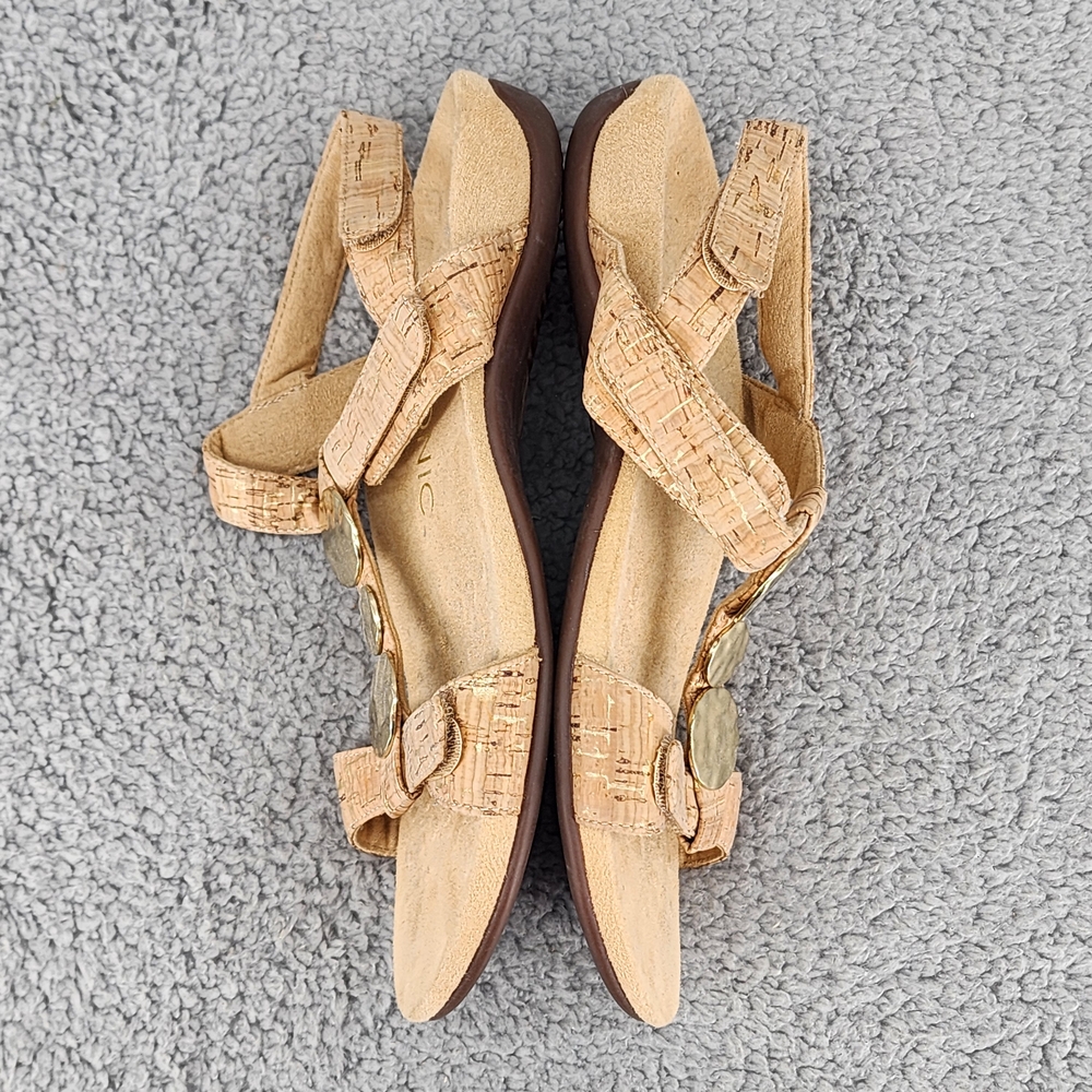 Vionic Farra Tan Cork Sandals Sz 8 Gold Details Ankle Strap Comfort Boho - Picture 6 of 11